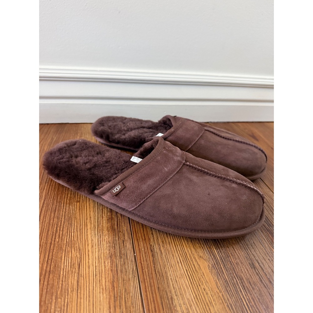 UGG Scuff Suede Sheepskin Slippers Mens 11 Chocolate Brown House Shoes 1101111